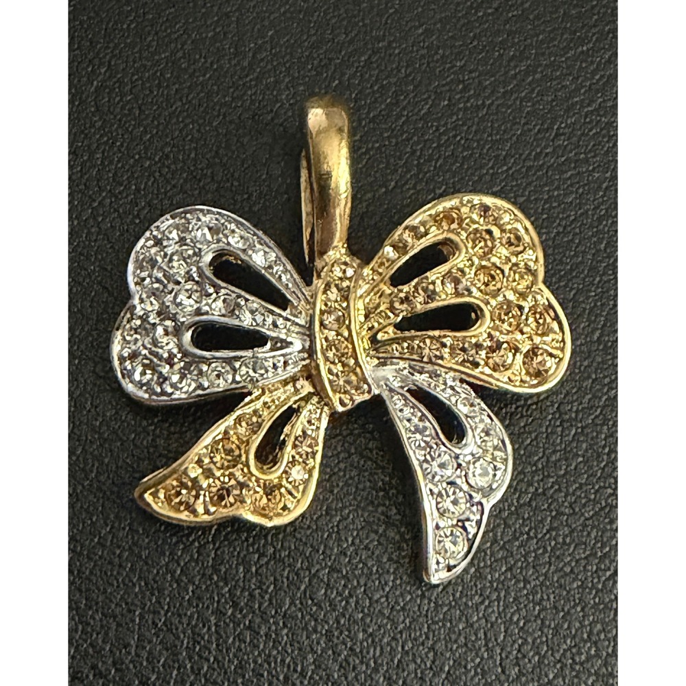 Roman Rhinestone Pendant Enhancer Bow Gold Tone Silver Tone